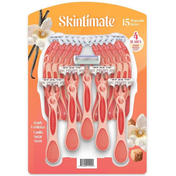 SKINTIMATE VANILA SUGAR Disposable Razors, 15 ct - Picture 1 of 4